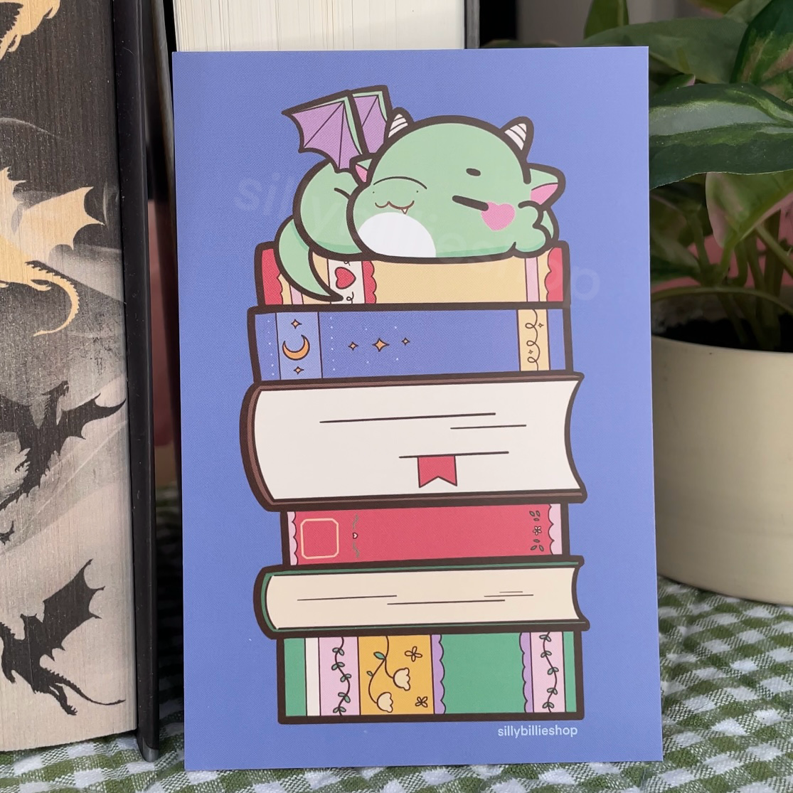 Sleepy Book Dragon Print